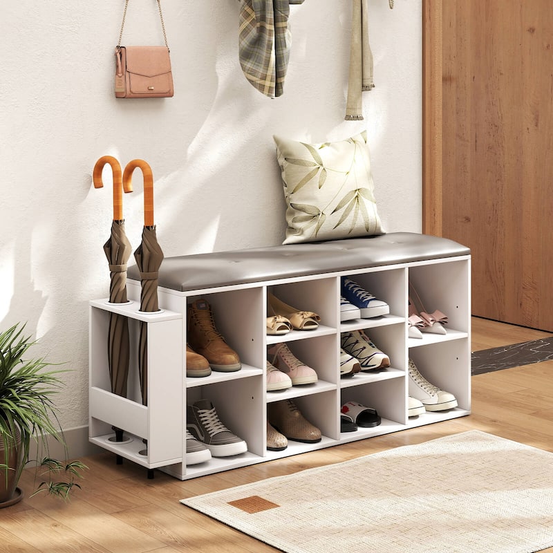 Costway Wooden Shoe Bench 10-Cube Storage Organizer with Padded - See Details
