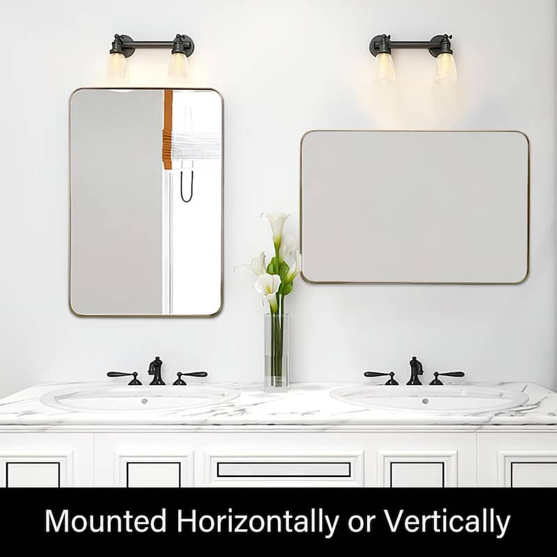 Modern Wall Mirror, Rectangular Mirror with Metal Frame, Bathroom Mirror with Round Corner Vanity Mirror for Vertical/Horizontal
