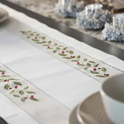 Holly Emb Table Runner 14x54 - Multi