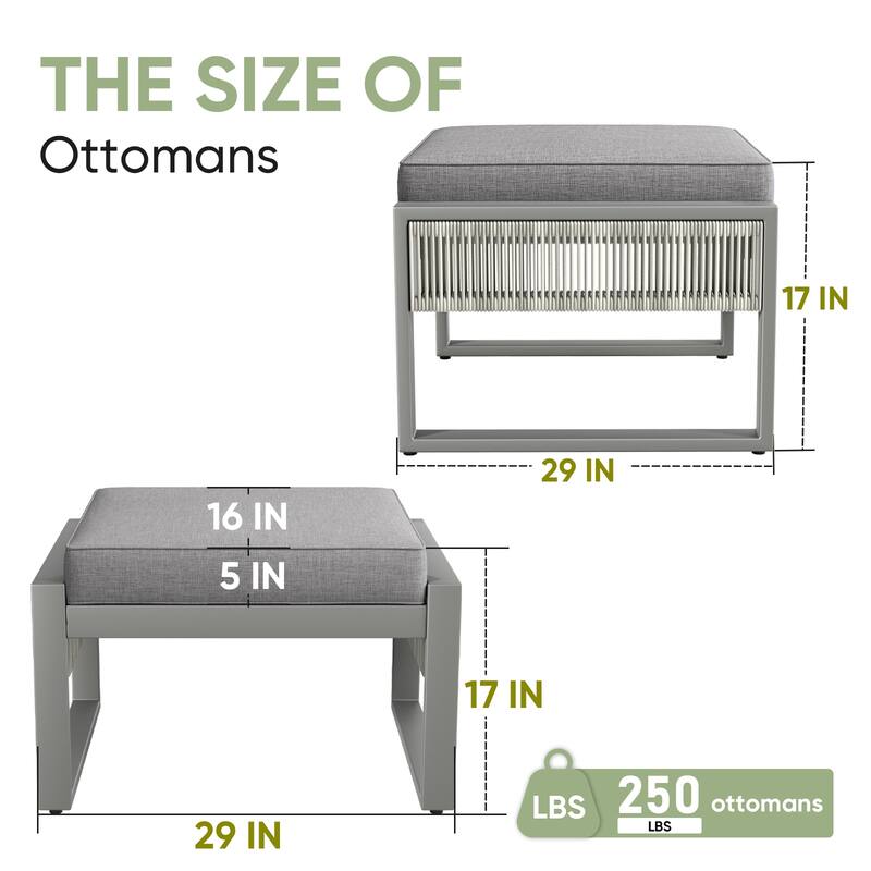 Gymojoy Outdoor Wicker Ottomans, Weatherproof Footstools with Cushions