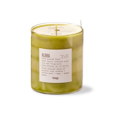 Fragrance Fusion Aloha Flame Jar Candles Scented Everyday Green Wax 11.6oz 40hr Burn Time 3.35in h x 3in dia