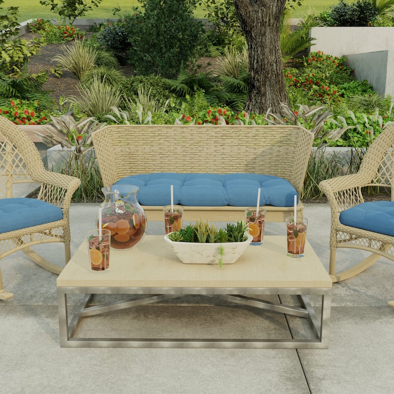 44" x 18" Blue Solid Contoured Outdoor Wicker Bench Cushion - 18'' L x 44'' W x 4'' H - McHusk Capri