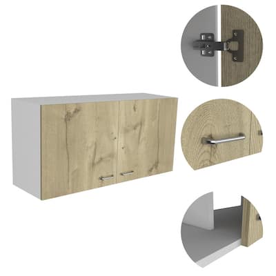 HomeRoots 39" White And Light Oak Standard Accent Cabinet With One Shelf - 39.3