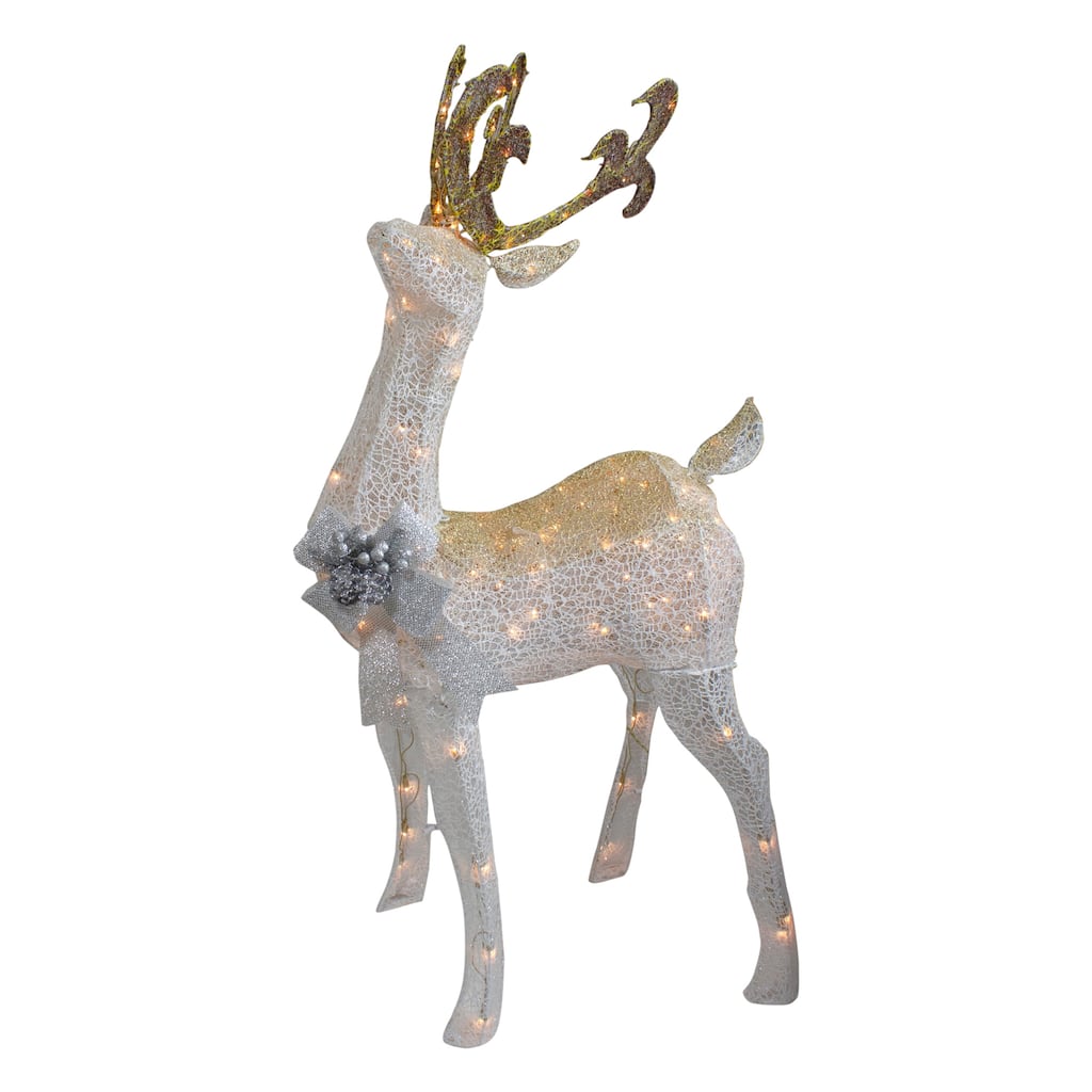 48" White and Gold Lighted Standing Buck Outdoor Christmas Decor