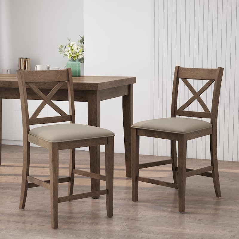 Emory Farmhouse Upholstered Wood Counter Stools (Set of 2) by Christopher Knight Home - 20.00" L x 22.25" W x 41.60"