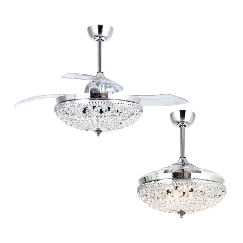 42" Modern Chrome 6-light Chandelier Crystal Ceiling Fan with Remote