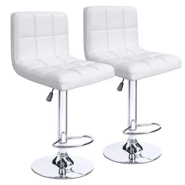 Bar Stools Adjustable Armless Swivel PU Leather Barstools Set of 2 - White