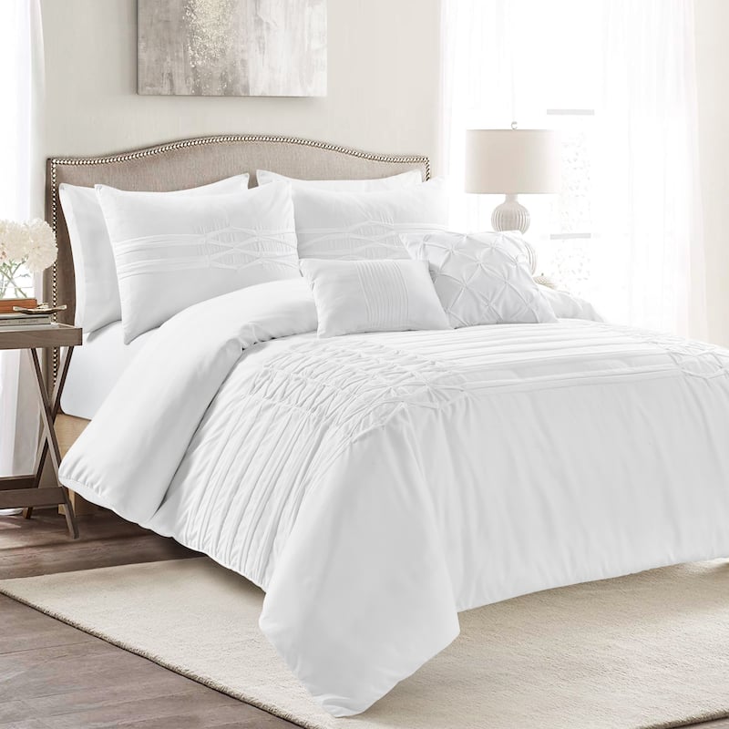 Lush Decor Arora Pleat 5 Piece Comforter Set - White - King