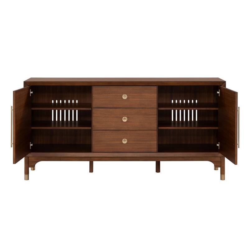 Furniture of America Forma Mid-Century Modern Walnut Solid Wood Dining Server Cabinet