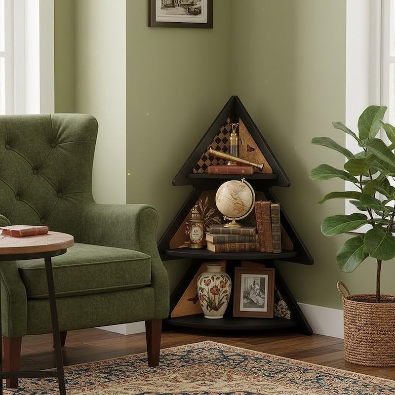 3-Tier Corner Shelf - Christmas Tree Shaped Accent Display Stand - 3 Tier