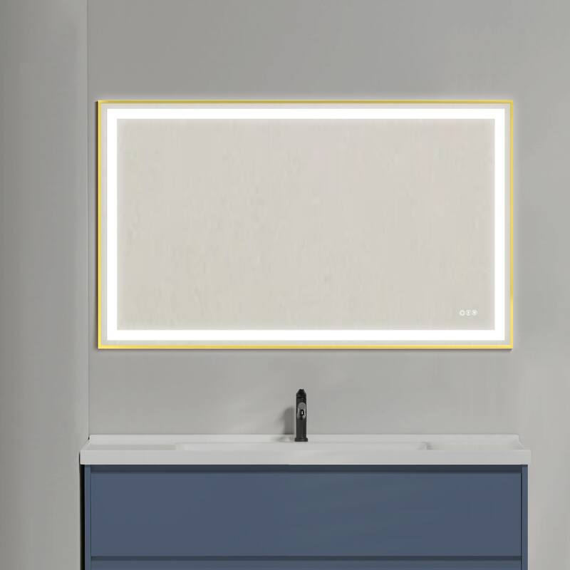 Topcraft Gold Framed Tempered Glass Mirror with Dual LED Strip Lighting