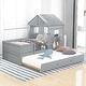 preview thumbnail 13 of 21, Twin Size House Low Loft Bed w/ Trundle Upholstered Platform Bed Frame