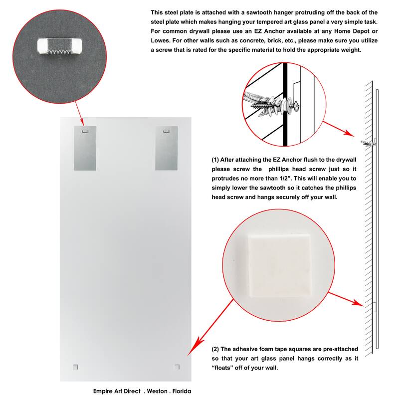 "My N.Y." Rectangular Beveled Wall Mirror on Free Floating Tempered Glass - Clear - 72 x 36