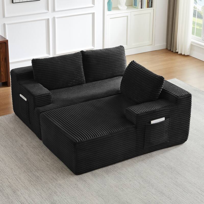 L-Shaped Modular Sectional Sofa with Chaise Lounge, Comfy Corduroy Deep Seat Cloud Couch, Compressed 4 Seat Corner Sofa