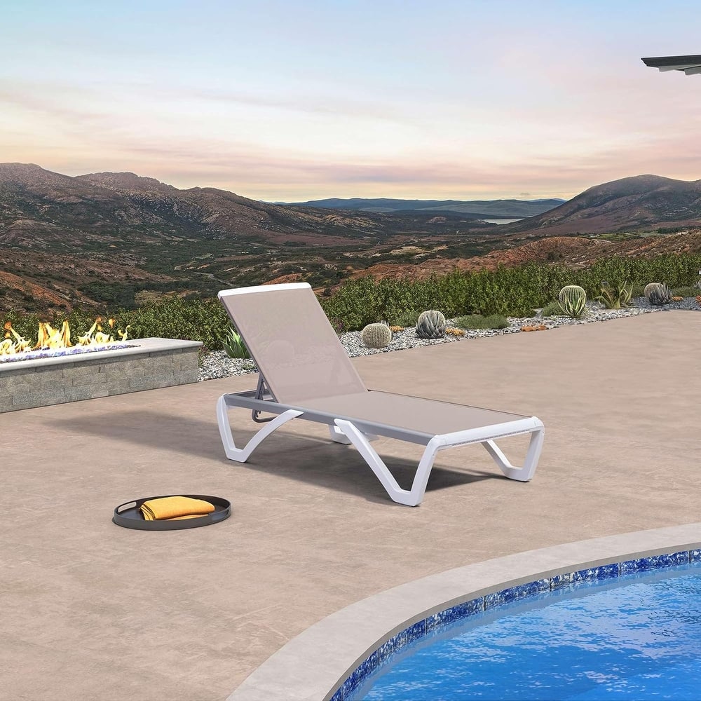 PURPLE LEAF Patio Chair Set Plastic Outdoor Chaise Lounge Chairs with Table for Outside Lawn Poolside,Grey - 76" x 27.4"x12.2"