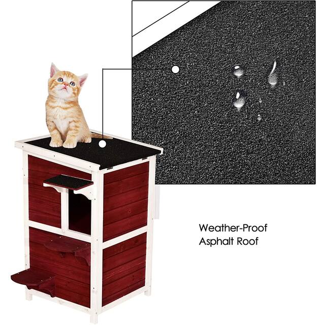 Lovupet 2 Story Weatherproof Wooden Outdoor/Indoor Cat Shelter House Condo with Escape Door - N/A