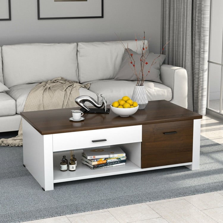 Modern Coffee Table with Front Back Drawers and Compartments for Living Room - 47.2" x 23.6" x 16.1"