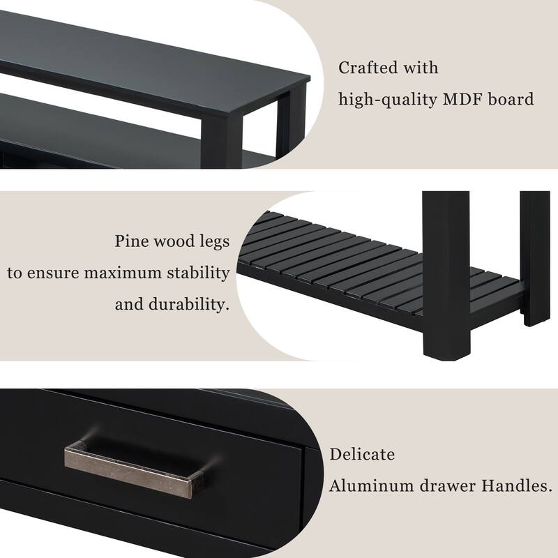 62" Long Sofa Side Table Console Table, Entryway Table Display Table with 4 Drawers and 3-Tier Storage Shelves