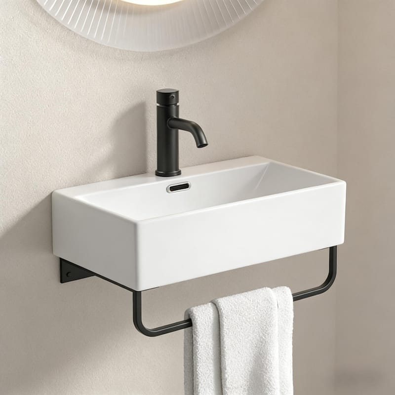 Ceramic Bathroom Sink with Integrated Towel Bar