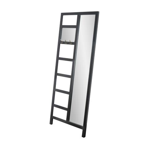 Black Wood Decorative Ladder with Mirror & Hooks - 60"