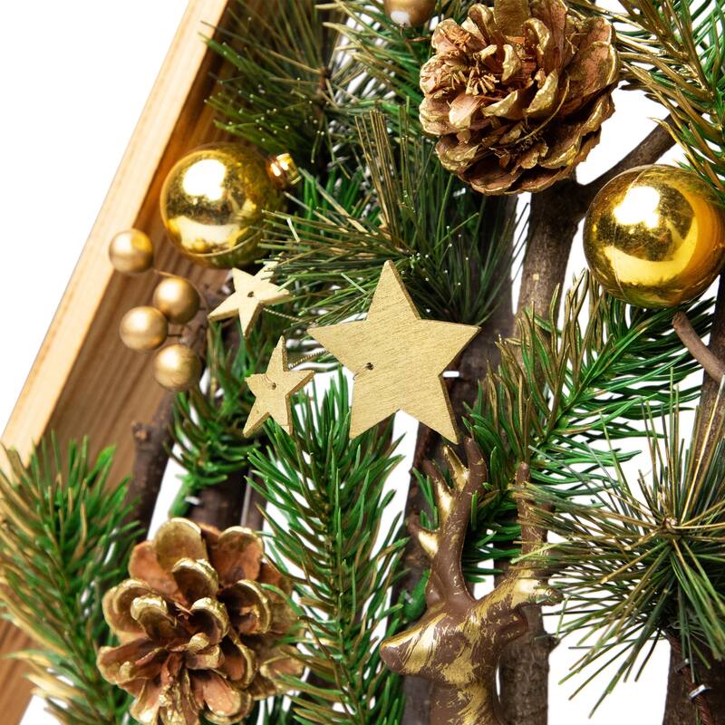 Reindeer and Pinecones Artificial Wooden Tree Christmas Decoration - 20.5"