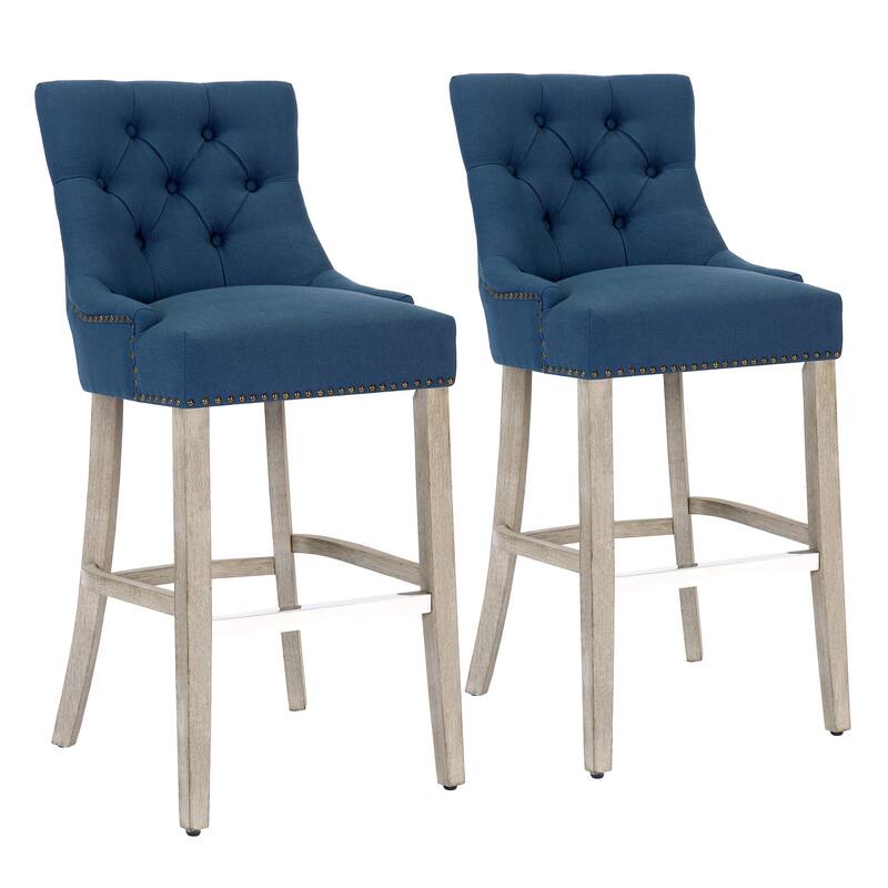 Carter 29" Linen Fabric Tufted Upholstered Bar Stool (Set of 2) - N/A