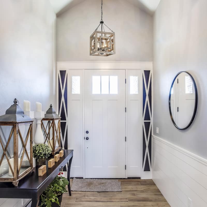 Modern Farmhouse 4-Light Pendant Wood Rustic Square Island Lights - W 13.5" x D 13.5" x H 26"