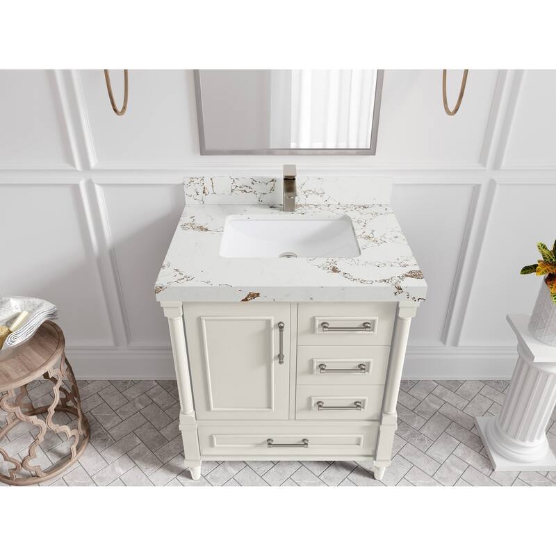 Willow Collections 30 in. W x 22 in. D Aberdeen Single Sink Bathroom Vanity with Countertop - 2" Viola Gold - Ivory