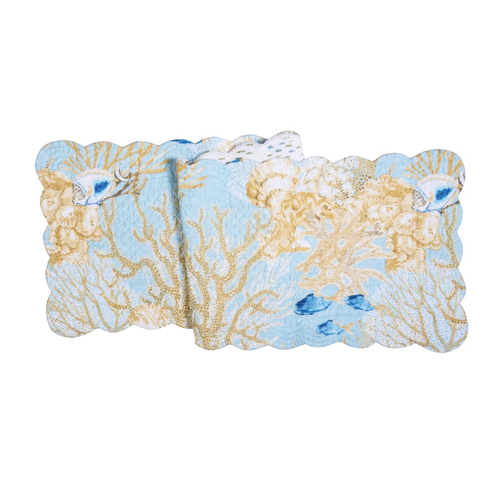 51" x 14" Belmont Reef Reversible Graphic Print Machine Washable Quilted Table Runner - Yellow