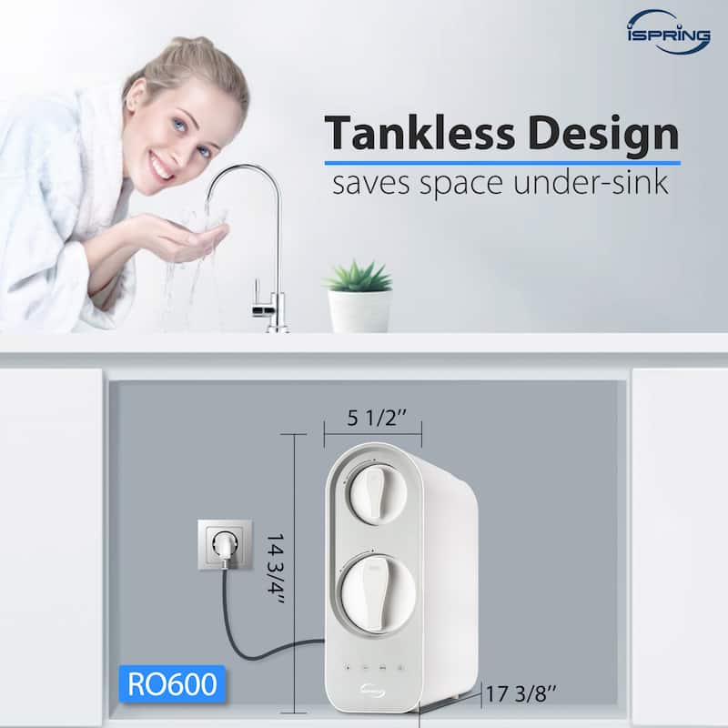 iSpring RO600 Tankless RO Reverse Osmosis Water Filtration System, 600 GPD, 2.5:1 Pure to Drain Ratio