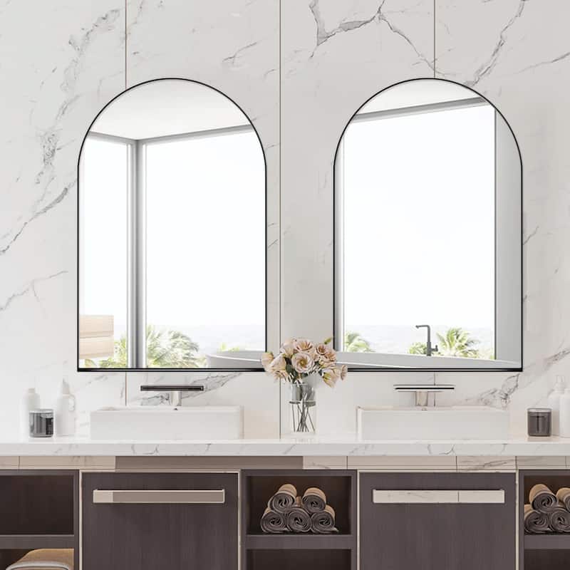 24x36 Inch Arched Recessed Medicine Cabinet with Mirror and Adjustable Shelves