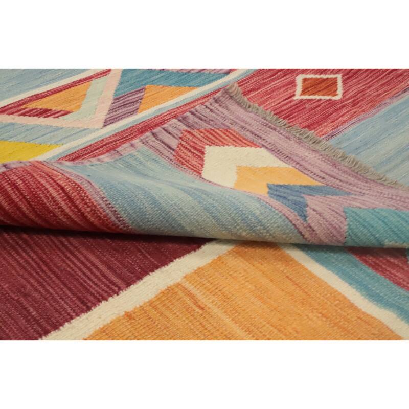 Hand Woven Oriental 100% Wool Carpet Southwestern Tribal Multi-Colored Kilim Area Rug - 12' 10'' X 9' 9''