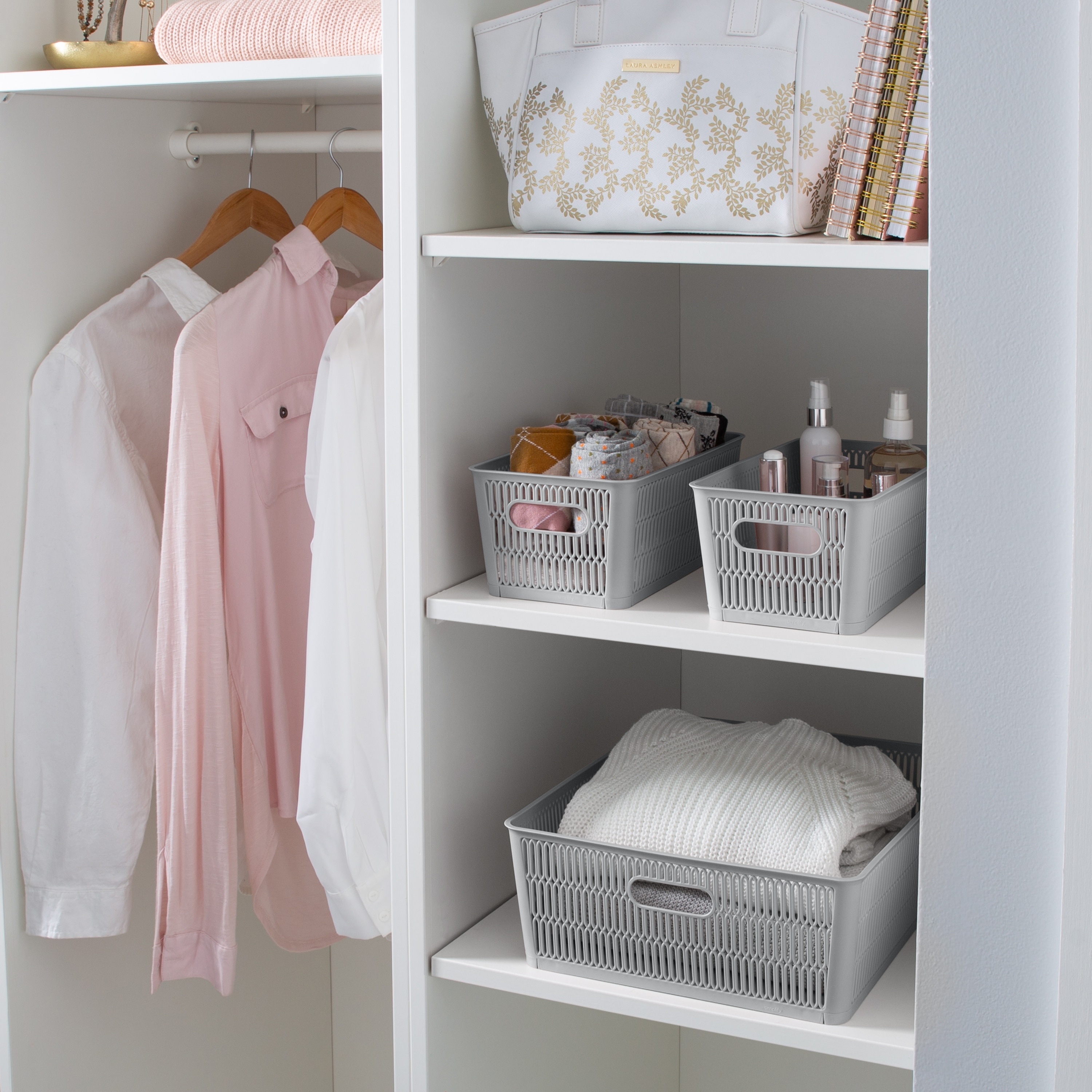 Simplify 4 Pack Slide 2 Stack It Storage Tote Baskets-image