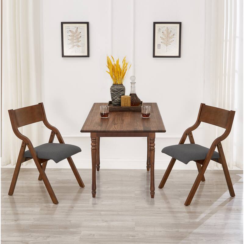 Set of 2 Dark Gray Fabric Dining Chair Wood Folding Chair Lounge Chair