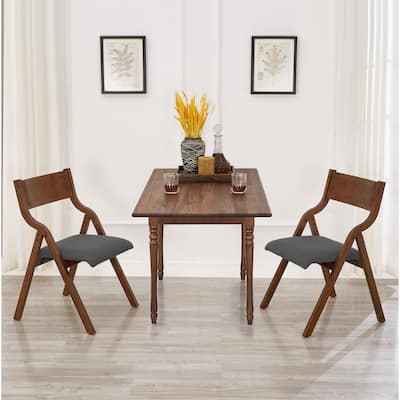 Upholstered Folding Dining Chair, Space Saving, Easy To Carry, Dining Room, 2-Pack-Grey+Walnut