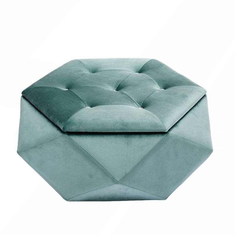 Elegant Velvet Polygon Diamond Tufted Storage Ottoman for Living Room and Bedroom