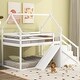 preview thumbnail 19 of 21, Wood Twin over Twin Bed House Roof Frame Loft Bunk Bed with Slide and Storage Staircase 2-in-1 Frame House-shaped Bed Frame