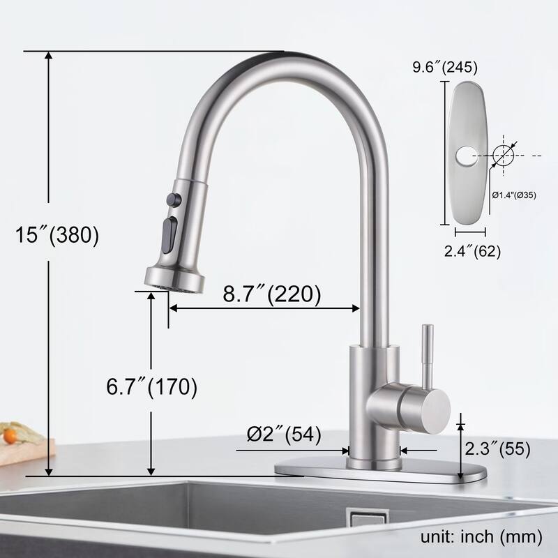 WOWOW Single Handle Pull Down Sprayer Kitchen Faucet