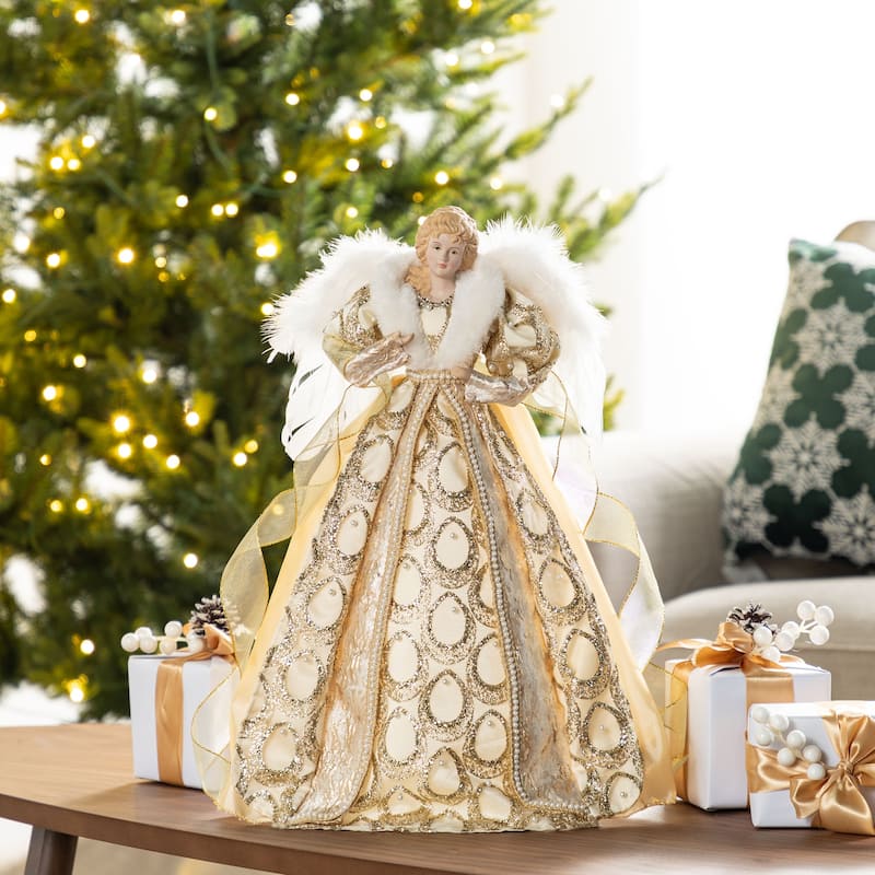 Glitzhome 18.5"-24"H Christmas Elegant Angel Tree Toppers with Porcelain Face
