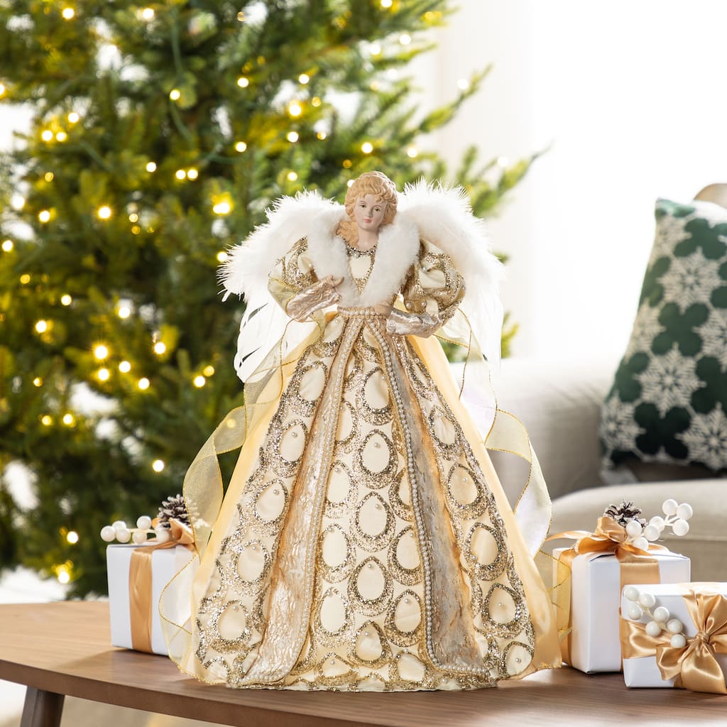 Glitzhome 18.5"-24"H Christmas Elegant Angel Tree Toppers with Porcelain Face