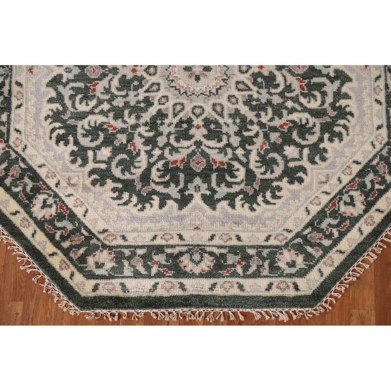 Green Heriz Serapi Indian Octagon Rug Hand-Knotted Wool Carpet - 5'11"x 5'11"