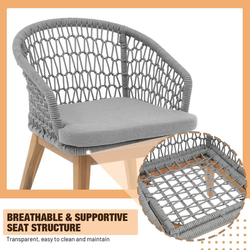 Outdoor 7-Piece Woven Rope Dining Chair and Wood Table Set