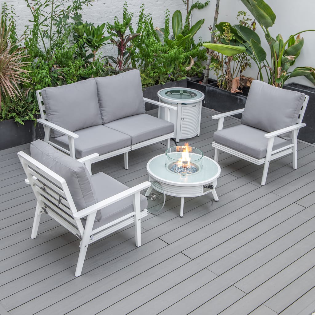Walbrooke Outdoor Patio Furniture Set with Aluminum Frame Polyester Upholstered Seating and 37000 BTU Propane Burner