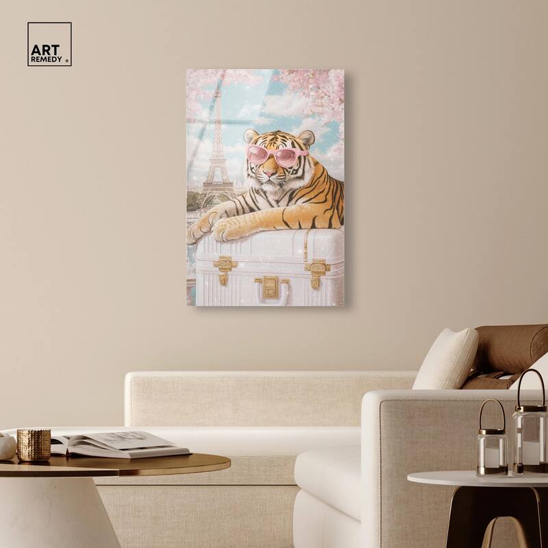 Tiger Luggage Paris Acrylic by Art Remedy, Ready to Hang