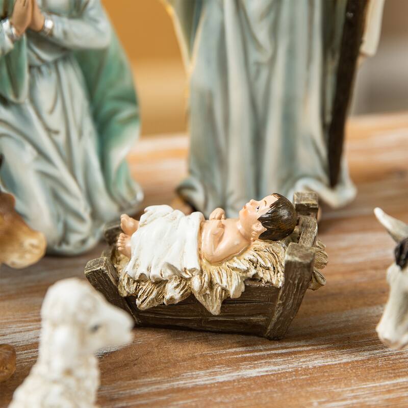 Glitzhome 12 Pcs Deluxe Blue Resin Nativity Figurine Set