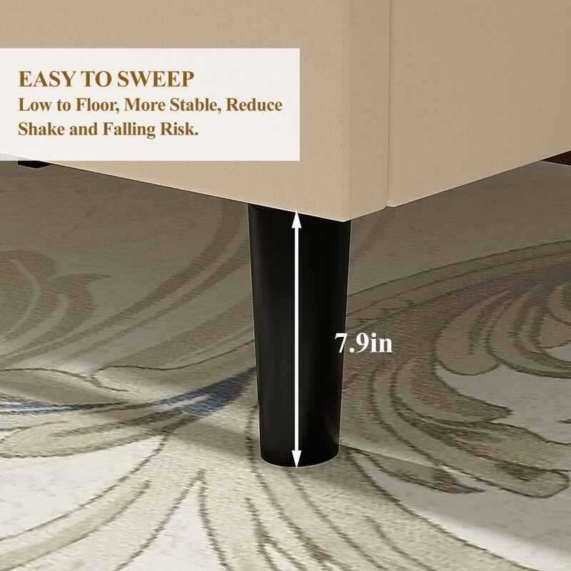 Upholstered Velvet Upholstered Bed Frame with Adjustable Height Headboard No Box Spring Needed Platform Bed Under Bed Storage