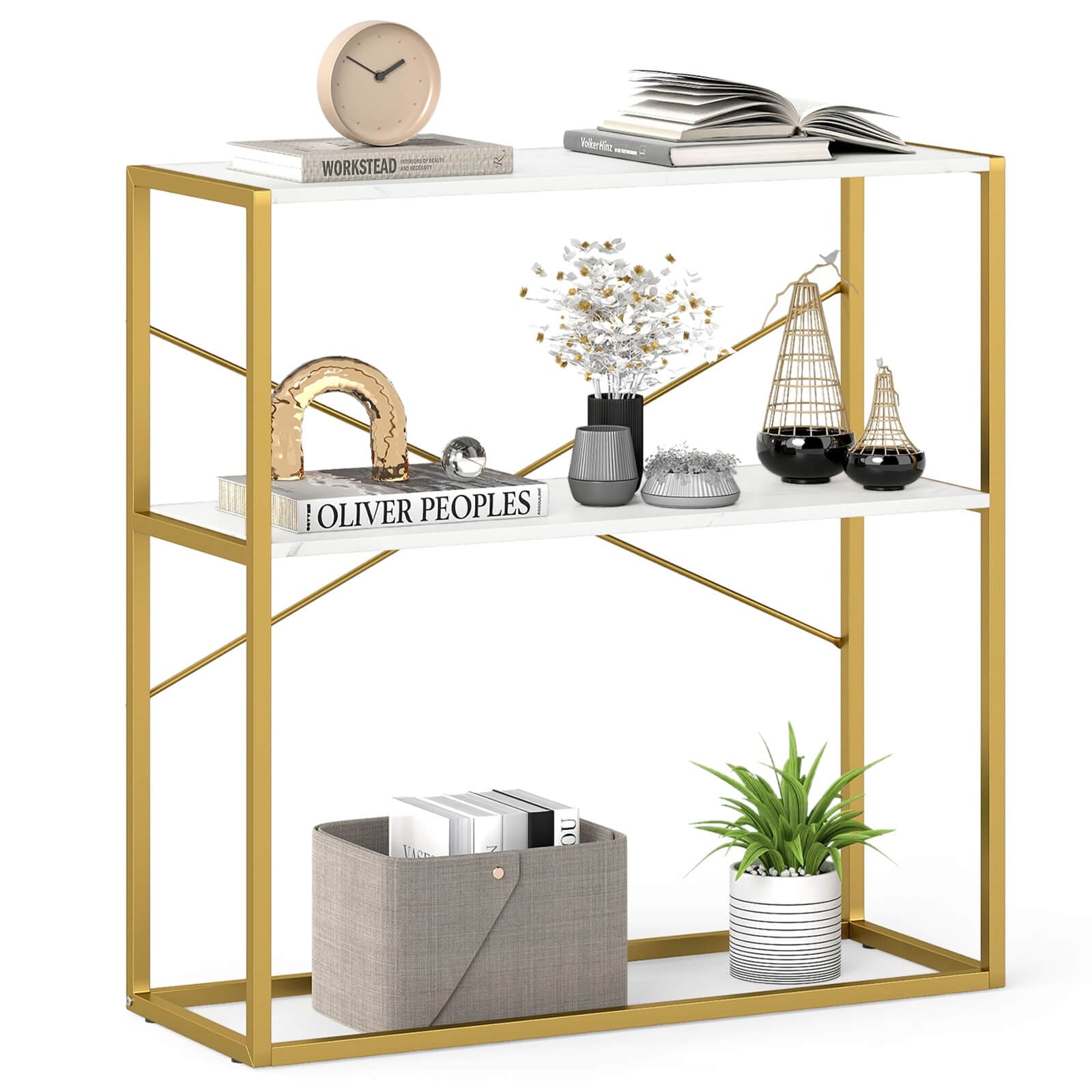 Costway 36” Console Table with Wooden Textured Open Shelves & Metal - See Details