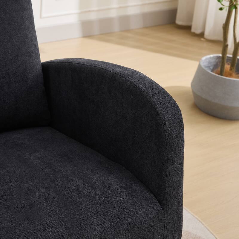 27.2"W Rocking Chair, Polyester Glider Chair with High Back and Side Pocket, Rocking Accent Armchair with Rubber Wood Legs