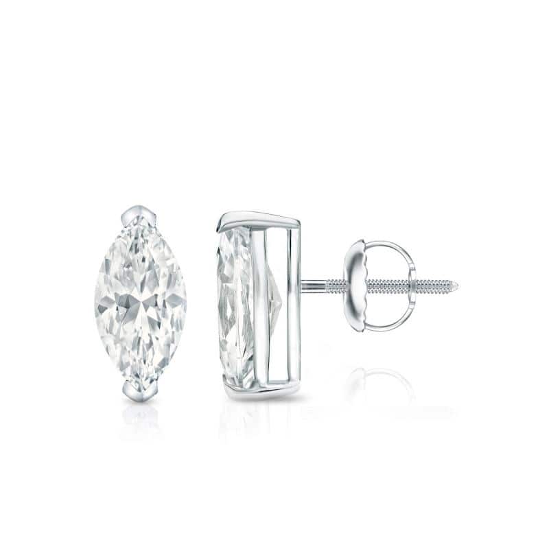 Auriya 14k Gold Lab Grown Marquise Diamond Stud Earrings 0.50 to 5.00 ct. tw. V-End Prong Screw-Back (F-G VS) - White - 1.25 ct. tw.