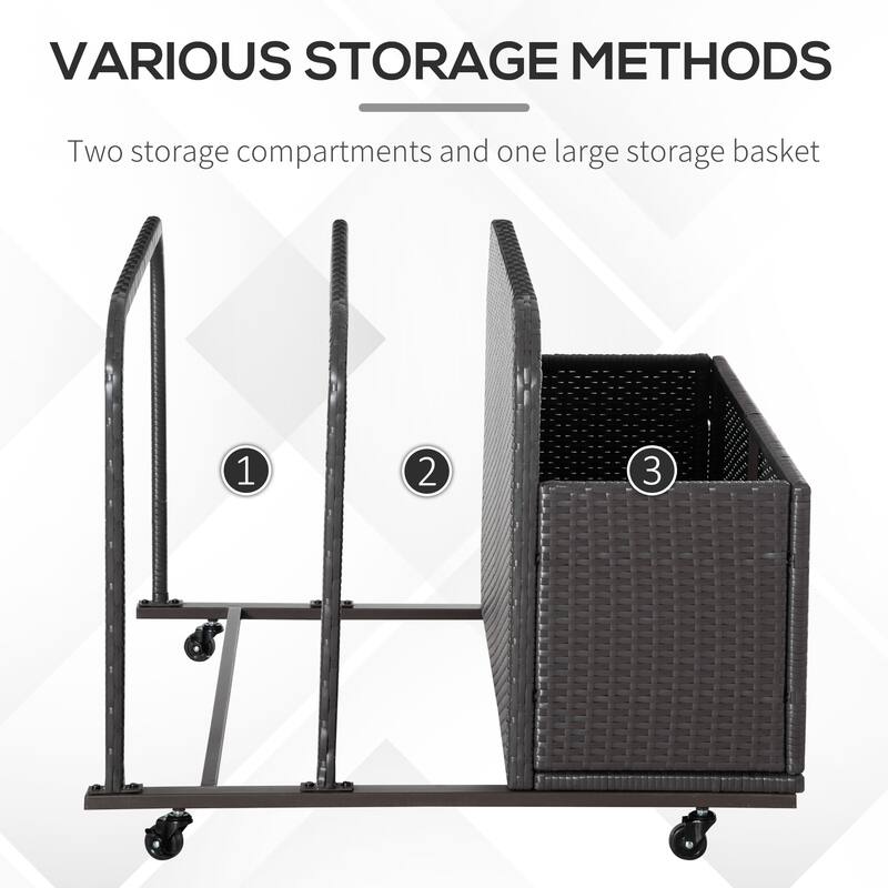 Wicker Patio Poolside Float Storage Basket PE Rattan Outdoor Pool Caddy with Rolling Wheels